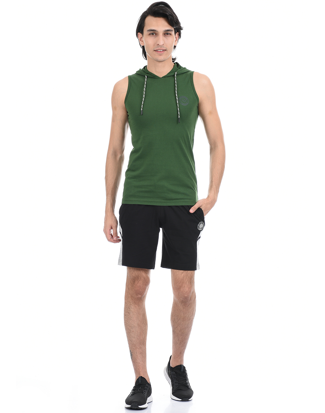 Cloak & Decker by Monte Carlo Men Dark Green Sleeveless Hooded Tshirt